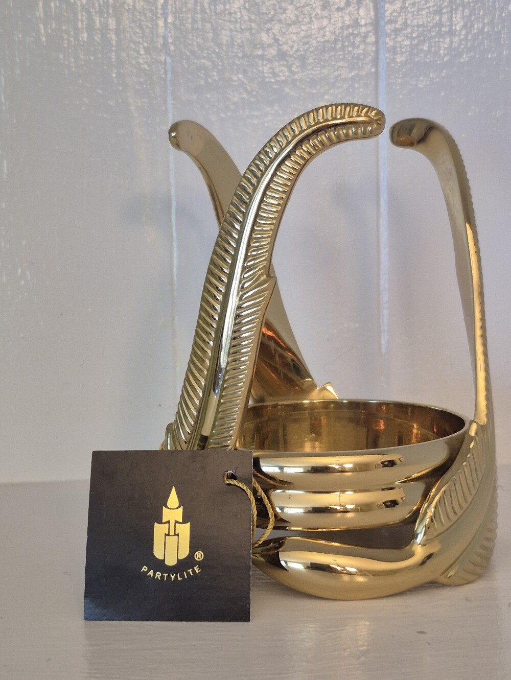 Vintage PartyLite Solid Brass 3-Feather Candle Holder (Model P0414)